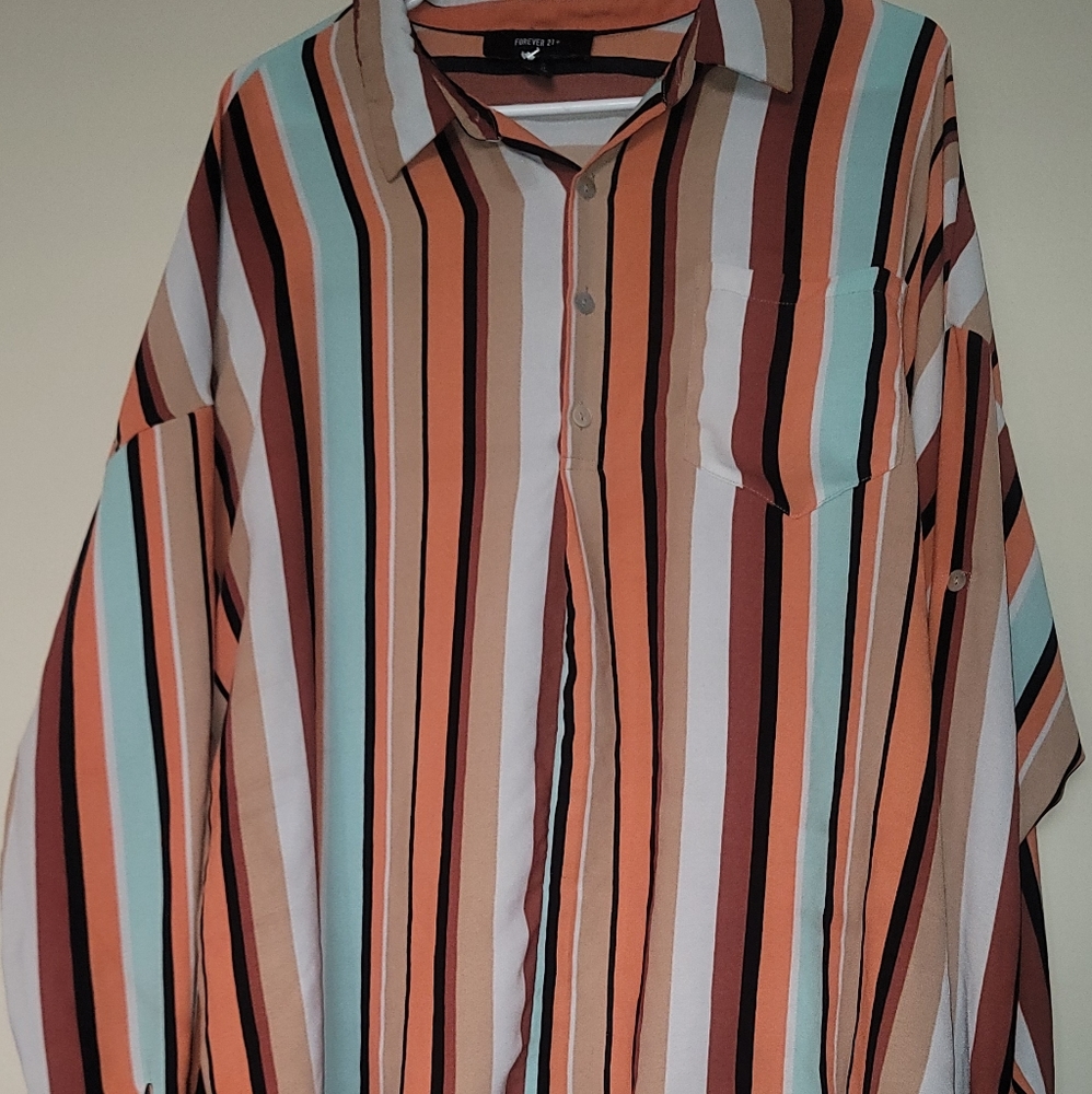 Forever 21 striped high low blouse